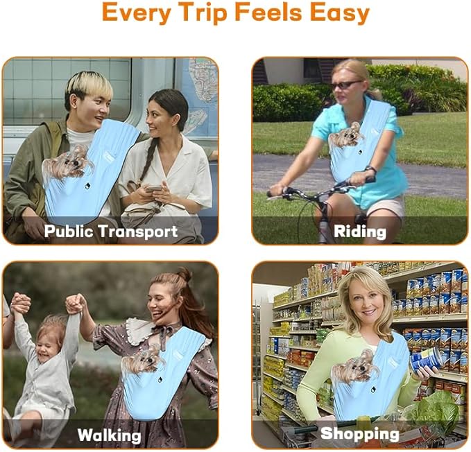 Dog Sling Carrier – Ice Silk Dog Slings for Small Dogs up to 10 lbs, Breathable Dog Carrier Sling with Adjustable Safety Strap & Buckle, Portable Cat Sling Carrier (Blue)