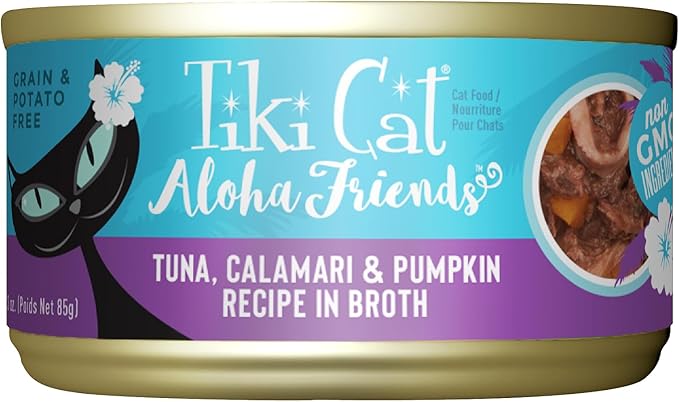 Tiki Cat Aloha Friends, Tuna, Calamari & Pumpkin, Grain-Free & High Moisture, Wet Cat Food for All Life Stages 3 oz. Can (12 Count)