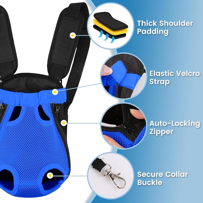Dog Backpack Carrier, Adjustable Pet Front Carriers, Legs Out Carrying Sling Travel Bag for Small Medium Dogs 2.5-4 Lbs, Soft Wearable Puppy Chest Carry Backpacks for Walking/Hiking/Camping/Traveling