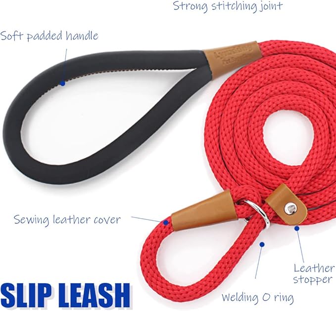 lynxking Dog Leash Slip Lead 5 6 8 FT Dog Training Leash Strong Heavy Duty Braided No Pull Training Lead Leashes for Large Dogs