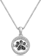 Jewelili Sterling Silver Dancing Dog Paw Pendant Necklace for Women | Treated Black or Blue & Natural White Round Diamonds | 18" Box Chain | Luxury Jewelry Gift for Her | Gift Box Included