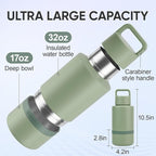 Insulated Dog Water Bottle with Travel Bowl, Dog Lover Gift, Portable Water Bottle Dispenser, Accessories for Car, Hiking, Camping, Outdoor, Leak-Proof, Detachable (Sage Green)