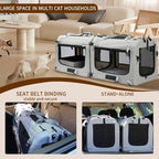Extra Large Cat Carrier Soft Sided, Portable Small Dog Carrier for 2 Cats, 24"x16.5"x16" Car Travel Folding Comfortable Design with Litter Box and Bowls, Grey-2+ Litter Box+ Bowl*2