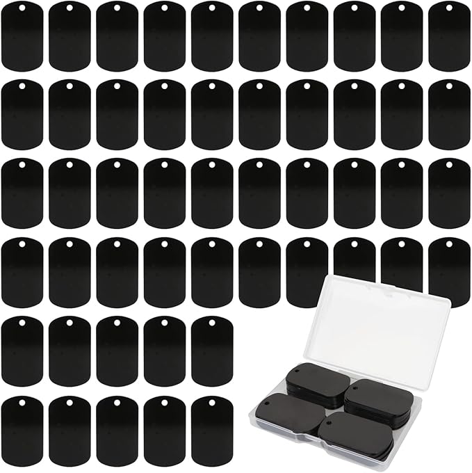 Fesorsi 50 Pcs Aluminum Tags for Engraving,Rectangle Stamping Blanks Tags,Black Military Dog Tags,Anodized Blank Metal Tags,Personalized Pet Dog ID Tags Blank with Hole DIY Pendants Decorative Craft