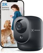 COCOCAM 2K Indoor Pan/Tilt Security Camera with 5200mAh Battery, WiFi Camera,Wireless for Baby Monitor/Pet/Home Security, AI Recognition, PIR Human Detection, 2.4G WiFi (Black)
