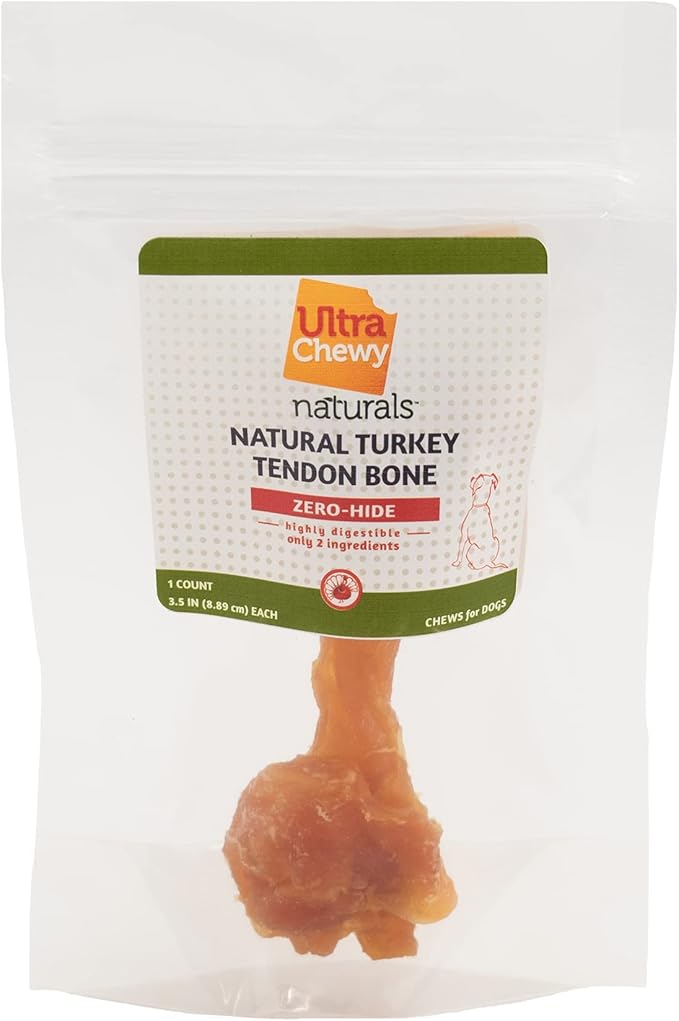 Ultra Chewy Turkey Tendon Knotted Bones for Dogs - Premium All-Natural, Hypoallergenic, Long-Lasting Dog Chew Treat, Easy to Digest, Ingredient Sourced from USA (3.5 Inches - 1 Pack)