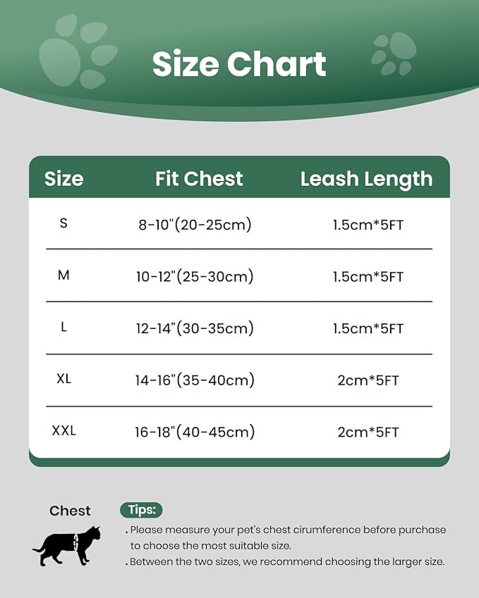 FAYOGOO Cat Harness, Cat Leash and Harness Set for Walking Escape Proof, Harness for Small Cats/Small Dogs, Large Kitten/Puppy Harness and Leash, Harness for Cats S-XXL(Neon Green, Large)