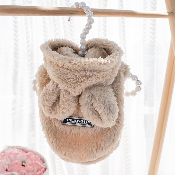 Cat Bunny Ears Costume Cute Dog Kitten Hoodies Sweater Rabbit Ears Puppy Pet Apparel (XX-Large,Beige)