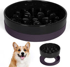Sted Ceramic Slow Feeding Dog Bowl with Silicone Base, Small Medium Breed, Slow Down Eating, Puzzle Dog Food Bowl, Maze Black