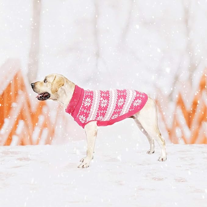 KOOLTAIL Cable Knit Dog Sweater Turtleneck, Cold Weather Pullover Classic Knitwear, Snowflake Pattern Thick Warm Winter Pet Clothes, Dog Christmas Sweater for Small Medium Large Dogs Girl, Pink M