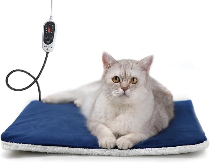 Rest-Eazzzy Cat Heating Pad, Cat Bed with Removable Cover Heated Cat Bed 5 Level Timer and 5 Level Temperature, Cat Beds for Indoor Warming Mat for Cat Dog(Heat pad, Pure-Blue,2pcs)