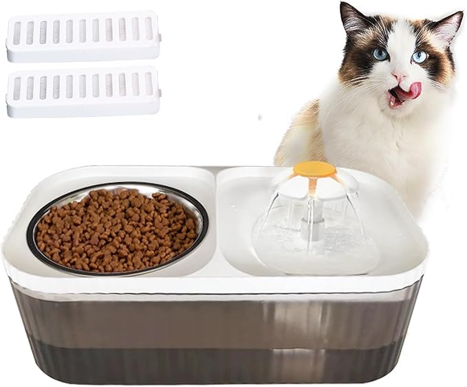 Suertree Cat Water Fountain Food Bowl Stainless Steel, 101oz/3L Automatic Pet Water Fountain, Dog Water Dispenser with Smart Pump 2 Filters for Cats, Dogs, Multiple Pets
