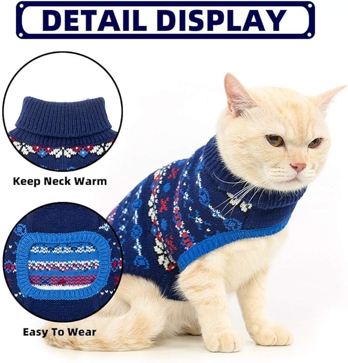 BINGPET Cat Sweater,Cat Outfit Sleeveless Winter Sweater with Snowflake Pattern,Soft Turtleneck Knitted Kitten Puppy Apparel,Cute Winter Pet Clothes for Cold Weather
