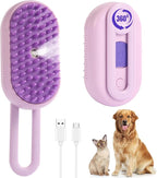 4-in-1 Pet Steam Brush for Dogs & Cats - Anti-Static Deshedding Grooming Tool with Massage & Cleaning for Long/Short Hair | Micro-B Rechargeable (Purple)