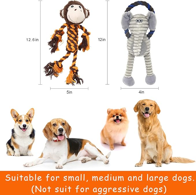 Rope Dog Toys to Keep Them Busy - Tug of War Dog Toys for Boredom Plush Interactive Squeaky Puppy Toys for Small Medium Large Dogs