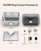 Large Dog Water Fountain Stainless Steel, 12L Pet Drinking Dispenser with Visual Window, Extra Big Cat Fountains Bowl with Filters, Widely Drinking Area,Ultra-Quiet Pump