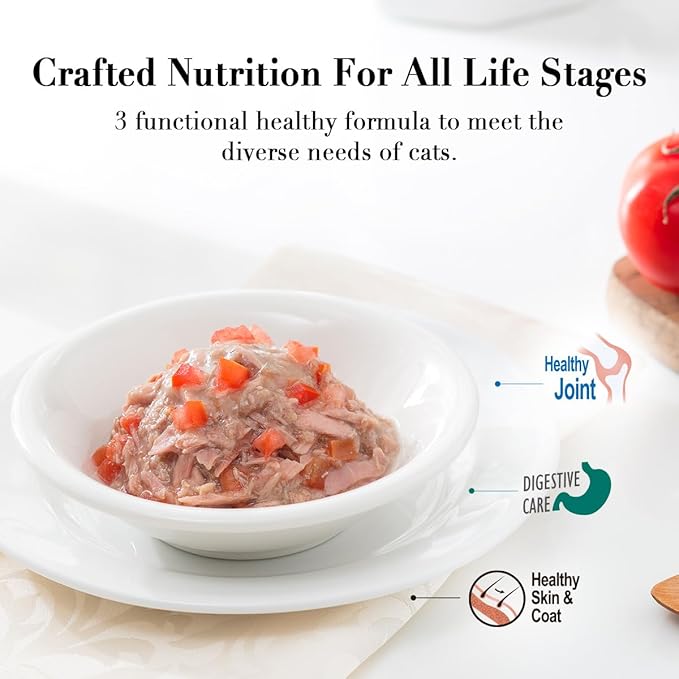 CHÉRIE Complete & Balanced Diet Series Wet Cat Food in Gravy Seafood Variety Pack, Tuna Entree with Natural Vegetables for Skin, Joint, Stomach, Urinary Tract Health, Grain-Free, 24 Pack, 2.8 oz. Can