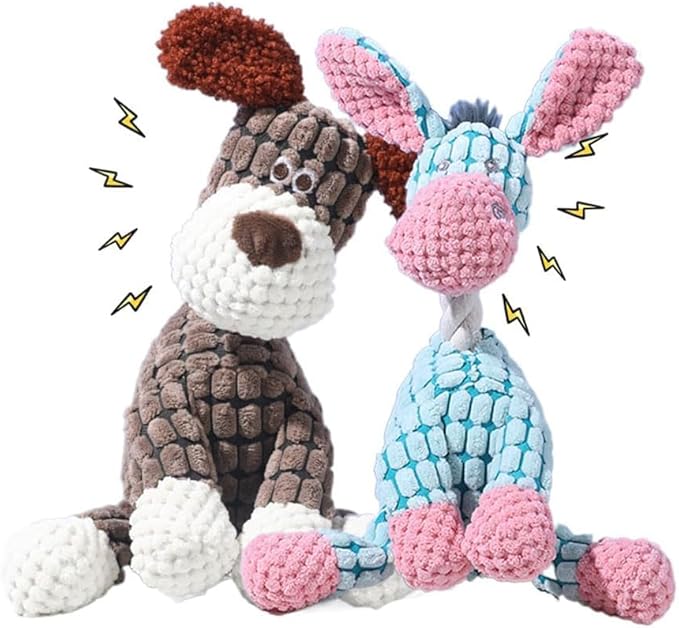2025 New Dog Toys, Indestructible Plush Dog Toy, Dogs Toys for Aggressive Chewers, Dogs Squeaky Chew Toy for Indoor Pups Teething (Brown+Blue)