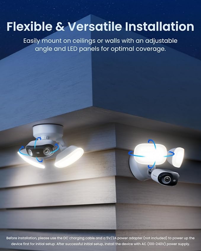 REOLINK Elite Floodlight WiFi, 4K 8MP 180° Panoramic Wired Floodlight Camera, Adjustable 3000 Lumens, Local AI Video Search, Dual-Band Wi-Fi 6, 24/7 Recording, No Monthly Fees, 100~240V AC Hardwired