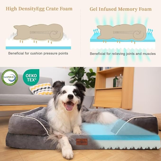 Comfort Expression Orthopedic Memory Foam Dog Beds for Giant Dogs, XXL Dogs Beds Washable, Waterproof Dog Beds with Bolster & Removable Cover(XX-Large,Silver Grey)