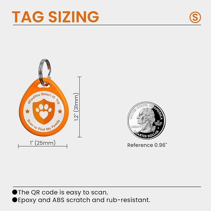 Cat Tags Personalized Small, QR Code Cat Name Tags for Kitten Collar, Scan Location Alerts, Orange S