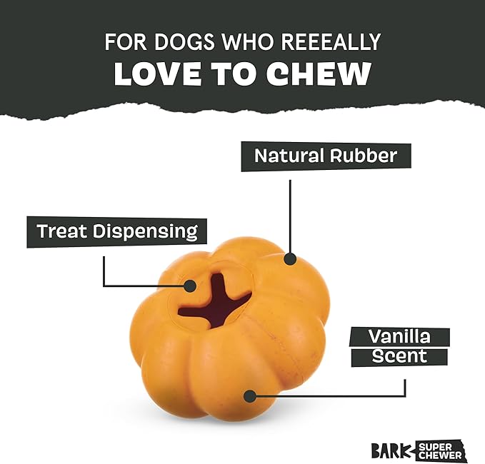 Barkbox Squash Dog Toy | Natural Rubber, Treat Dispensing, Cream Scented & Fun Wobble Design | Dog Toy for Aggressive Chewers