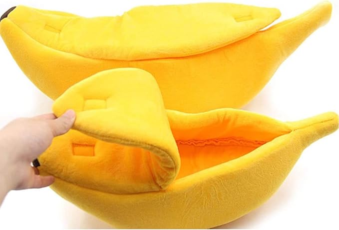 SEIS Winter Cat Banana Bed Dog House Warm Boat Pet Sleep Nest Cotton Cushion Coral Fleece Dog Pad Cat Mat (M)