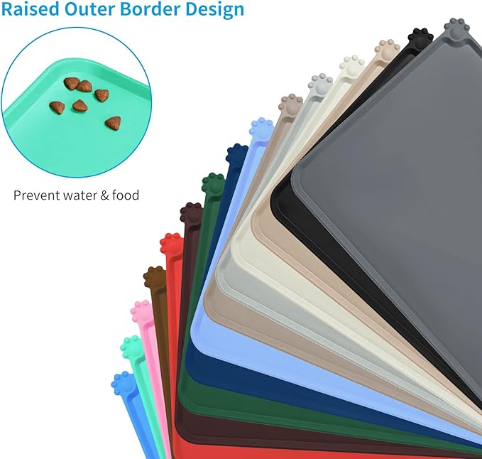 AUDWUD Silicone Waterproof Pet Feeding Mats,Anti Slip Bowl Pad, Dog Mat for Food and Water