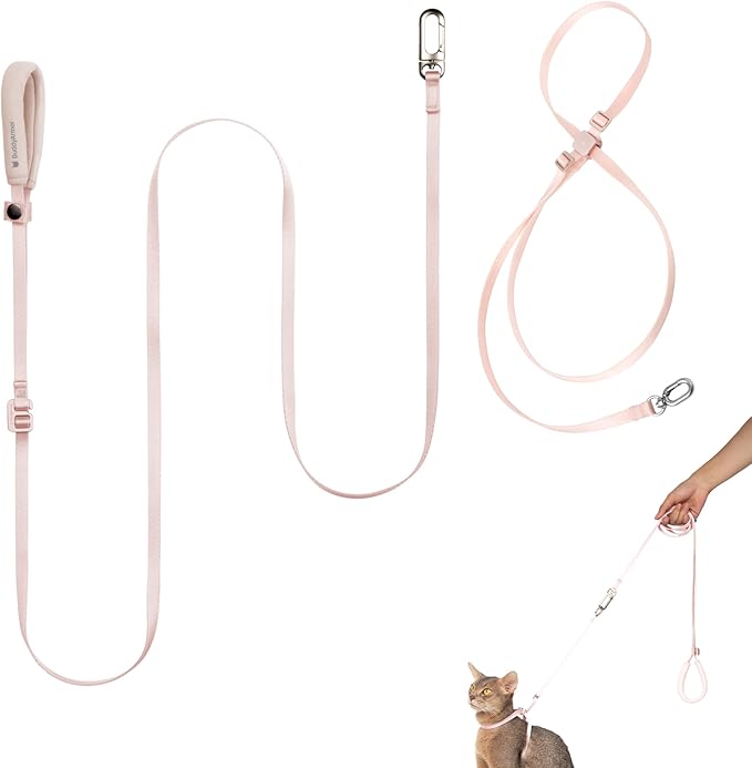 Cat Harness and Leash Set, Lightweight Escape Proof Cat Harness Leash with Padded Handle, Adjustable Cat Leash and Harness for Kitten Small Large Cats Walking Training (Blush Pink, L)