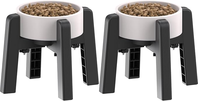 CZPET Dog Bowl Stand with Adjustable Width [2 Pack, Stand Only], Elevated Pet Water & Food Feeder for Medium Pets, Stable and Anti-Slip Raised Bowl