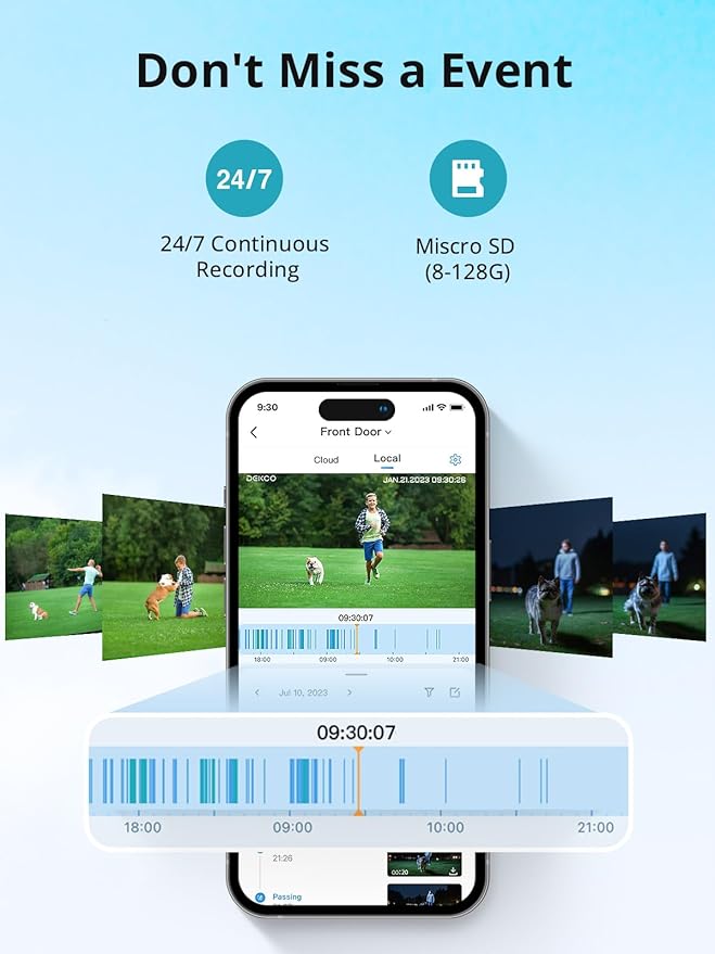 DEKCO 2 Pack Outdoor Security Camera with 2K Color Night Vision, Pan Rotating 180° Wired WiFi Camera Support 24/7 Recording, 2.4GHz WiFi, AI Human Auto Tracking, Work with Alexa/Google Assistant