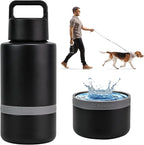 Insulated Dog Water Bottle with Travel Bowl, Portable Water Bottle Dispenser, Accessories for Road Trip, Hiking, Camping, Outdoor, Leak-Proof, Detachable (Black)
