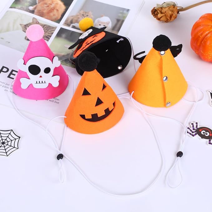 10 Pcs Halloween Dogs Hats Cute Ghost Halloween Cats Party Pet Pumpkin Set Puppies Kittens Grooming Accessories Costumes.