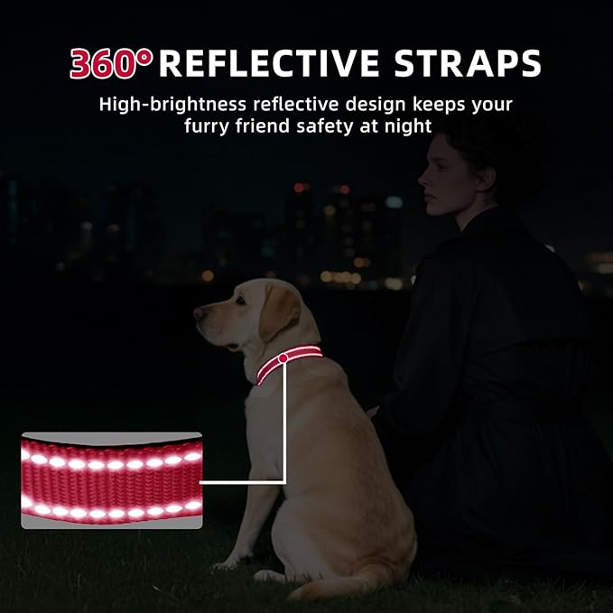 Reflective Dog Collar, Soft Neoprene Padded Nylon Pet Collar with Quick-Release Buckle, Adjustable for Mediunm Dogs,Red,M, 3/4" Width