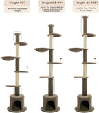 Made4Pets Floor to Ceiling Cat Tree 93-106'',Tall Cat Tower 5 Tiers, Adjustable Height, Stable Cat Tree Tower with Scratching Posts, Fluffy Condo, Hammock and Ball Toy for Indoor Cats/Kitten, Brown