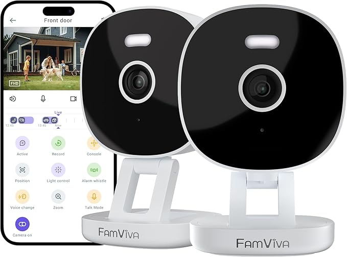 2K Security Camera, Outdoor/Indoor for Home, Pet, Baby, Nanny, IP65 Wterproof Color Night Vision, White Light & Siren, Recording, Motion Detection, Compatible with Alexa,White-2P