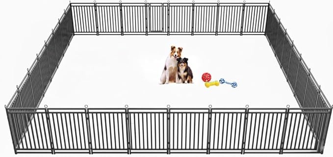 Dog Fence Outdoor Indoor, 47 Inch Height 32 Panels Dog Playpen for Large/Medium/Small Dogs Metal Dog Pen for Yard Camping and RV | Black-Silver