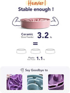 LE TAUCI Ceramic Slow Feed Dog Bowls, Elevated for Small and Medium Breed Dogs, Anti-Gulping Pet Feeding Dishes, Flower Pink, 1.5 Cups