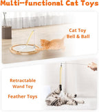3-in-1 Cat Toys, Scratcher, Toys for Indoor Cats, Natural Sisal Scratching Board, Kitten Interactive with Ball Track & Retractable Wand Toy & Feather
