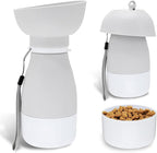 Portable Pet Water Bottle - 20 oz with 8.8 oz Food Container,Silicone Leakproof Travel Bottle for Dogs Cats, Detachable Feeding Dish for Walking Hiking Travel Grey