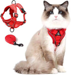 Cat Harness and Leash Set, Upgraded Escape Proof Adjustable Kitten Vest with Lead for Small Cat Outdoor Walking, Soft Breathable Mesh Jacket with Reflective Strips for Dark Night (S, Fresh Red)