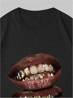 Verdusa Women's Lips Print Graphic Tees Y2k T Shirts Summer Crew Neck Vintage Going Out Tops