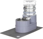 RIZZARI Automatic Pet Water Dispenser: 5L Gray Cats and Dogs Gravity Feeder - Stainless Steel Bowl - Outdoor Hiking Use