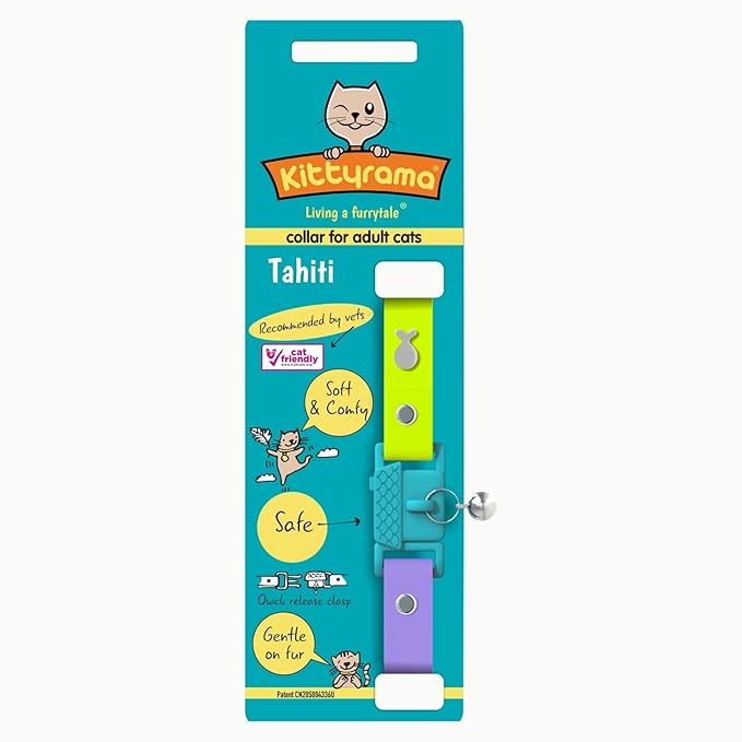 Kittyrama Cat & Kitten Collar - Cat Friendly Award Winner - Soft, Comfortable, Hypoallergenic, with Release Buckle - Seen in Vogue Magazine - Tahiti - Other Styles Available