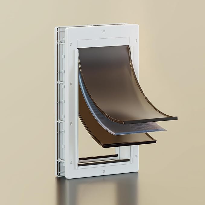 3-Flap Dog Door, Doggy Doggie Door, Cat Door for Install in Interior and Exterior Doors or Wall, Insulation Layer, 2 Magnetic Flaps, Closing Panel, Never Rust, for Pets Up to 45lb (Medium)