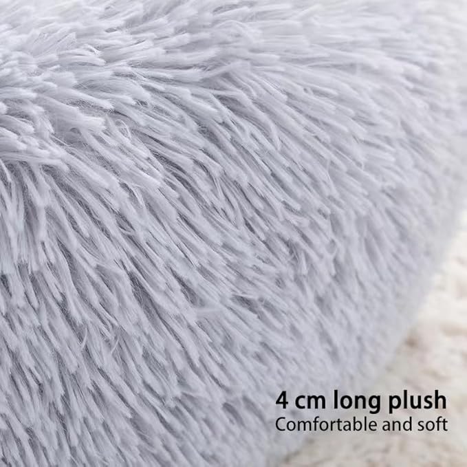 Cat Beds for Indoor Cats, Dog Bed, Cat Bed, Machine Washable, Fluffy Round Pet Bed Non-Slip, Autumn and Winter Warmth, Cuddler Cushion Self Warming (Grey, 48 inch)