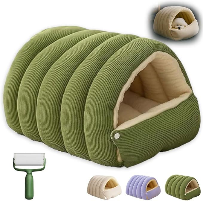 2026 Cozy Cat Cave Removable and Washable Winter Closed-Off Cat Bed Upgraded Cat Winter Bed with Soft Plush Cushion Warm Enclosed Sleeping House for Indoor Cats and Small Dogs (Green, Small)