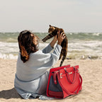 Fashion Pet Carrier Dog Cat Carrier Purse Soft-Sided Leather Handbag Pet Tote Bag for Small Dogs Puppy and Cats TSA Airline Approved (Red)