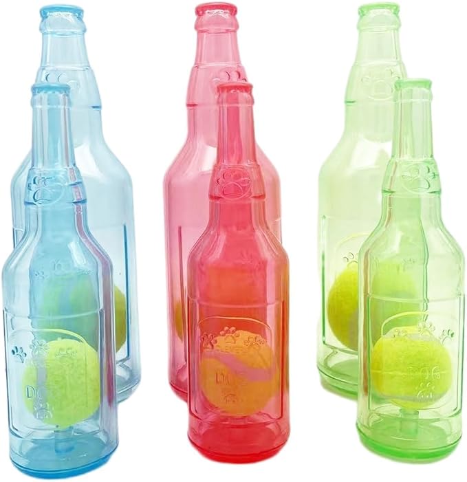Wine Bottle Dog Toy, Fun Interactive Cute Squeaky Dog Toys with Tennis Ball Inside, Ideal for Large/Medium/Small Dogs to Fetch Games and Bonding Time, Not for Heavy Chewers, Medium-Red
