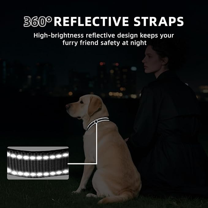 Reflective Dog Collar, Soft Neoprene Padded Nylon Pet Collar with Quick-Release Buckle, No-Choke Design Adjustable for Small Dogs,Black,S